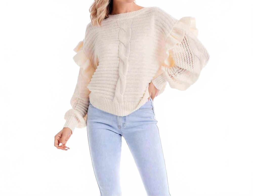 NEW MUDPIE willow ruffle sweater in white